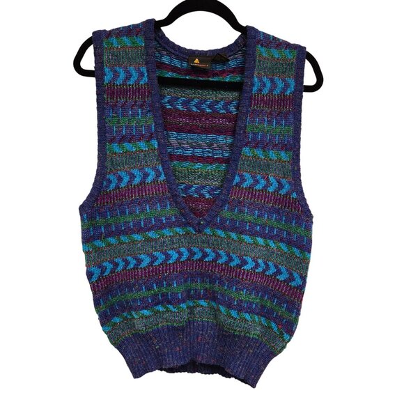 Lizsport Sweaters - Vintage Knit Sweater Vest Twee Academia Nerd M Wool Blend Multicolor Pattern Sle